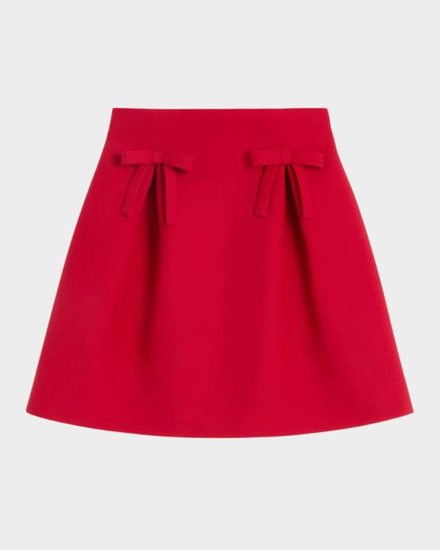 Flared Bow Wool Mini Skirt